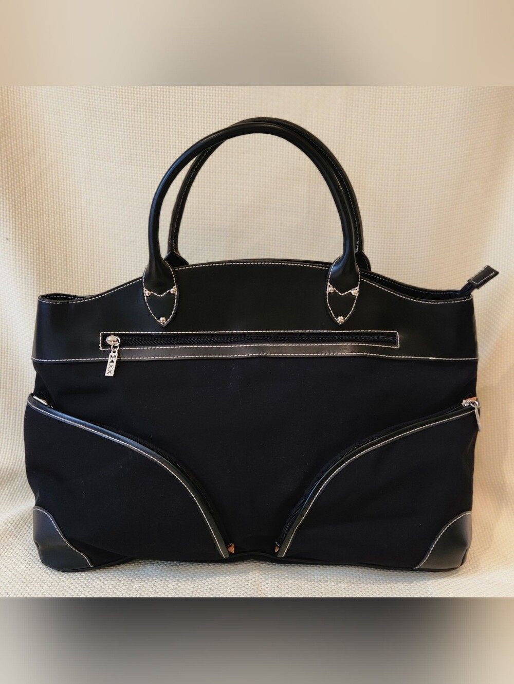 VTG Y2K Maxx New York Black Multi Pocket Large Travel Tote Weekender Bag Purse